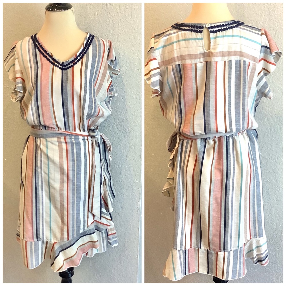 THML multi Striped cotton wrap Dress sz Large